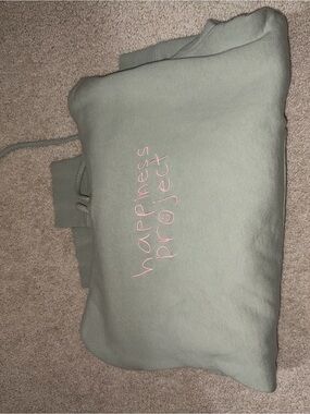Happiness Project Embroidered Sage Green Hoodie
